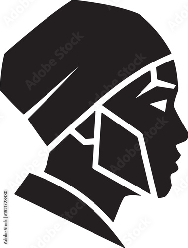 Black silhouette of a person's head in profile with geometric lines also transparent background