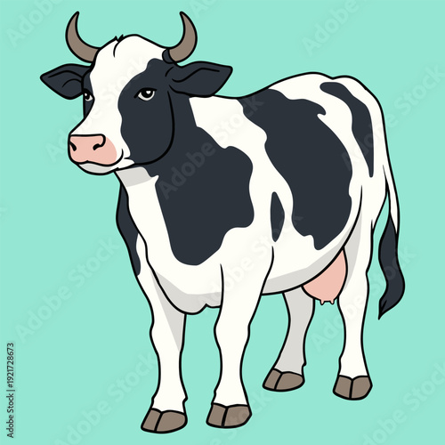Spotted Dairy Cow Standing Side View Vector Illustration