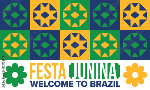 Festa Junina in Brazil. Brazilian festival. Happy holiday. Brazil flag. Carnival and parade. Summer fun party. Vector illustration