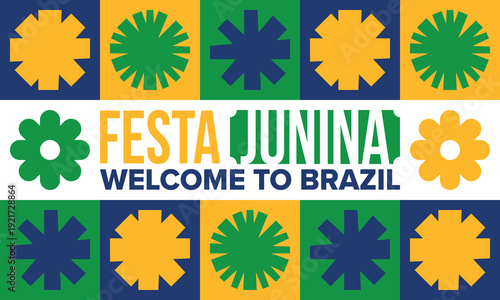 Festa Junina in Brazil. Brazilian festival. Happy holiday. Brazil flag. Carnival and parade. Summer fun party. Vector illustration