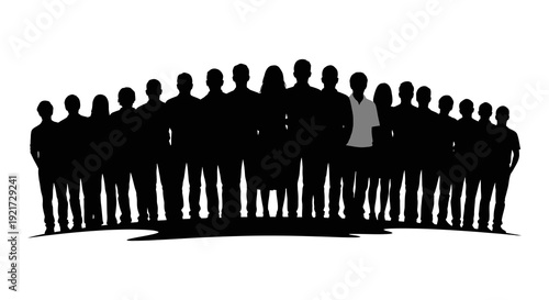 A crowd of silhouetted figures with one figure highlighted in a lighter gray tone high quality