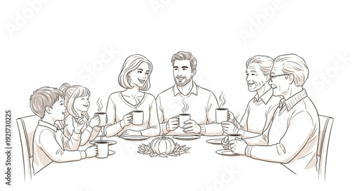 Family Gathering Around Dinner Table.