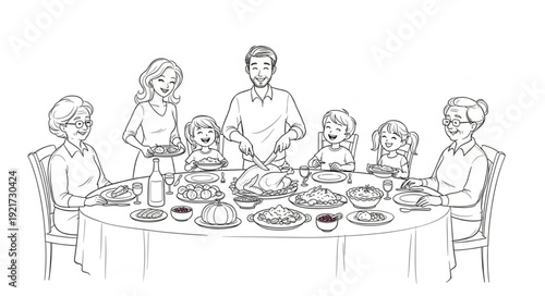 Family Gathering Around Dinner Table.
