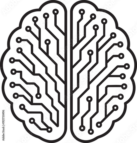 Detailed outline illustration of a human brain representing artificial intelligence cognitive thinking and neurological science concept