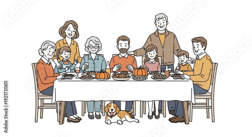 Family Gathering Around Dinner Table.