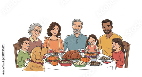 Family Gathering Around Dinner Table.