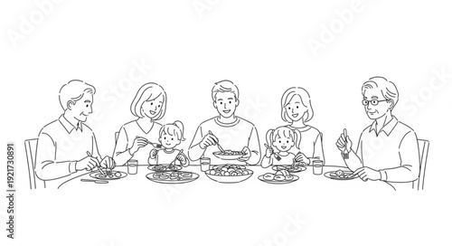 Family Gathering Around Dinner Table.