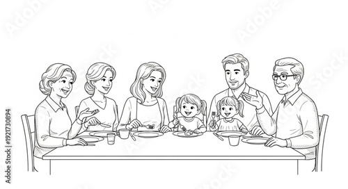 Family Gathering Around Dinner Table.