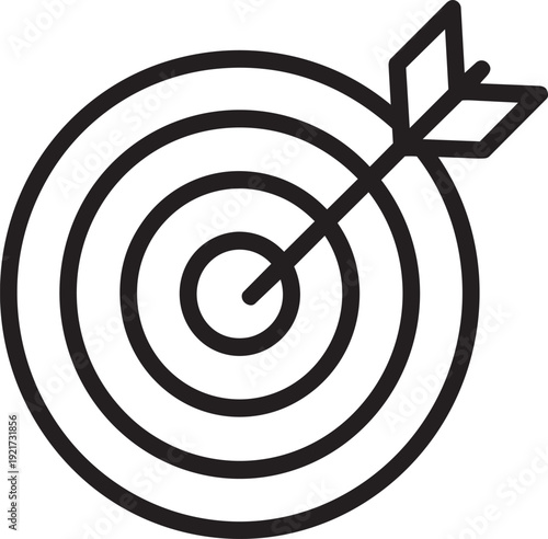 Target board with an arrow in the center representing accurate business strategy objective planning and successful goals