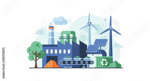 Eco-Industrial Factory Utilizing Renewable Energy and Recycling for Sustainable Production