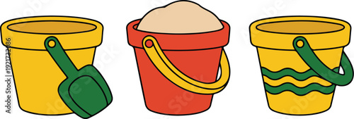 Kids Beach Bucket and Shovel Vector Set Summer Sand Play Essentials