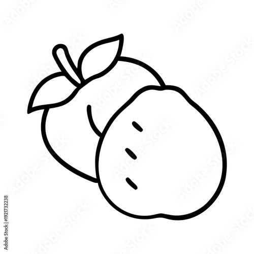 Minimalist hand drawn cartoon style fruit snack icon showing two fruits outlined in black line art. Simple fruit snack icon illustration ideal for app interfaces, websites, or educational materials.