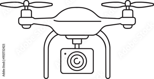 Unmanned aerial vehicle drone equipped with a digital camera representing modern aerial photography and remote surveillance technology
