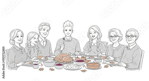 Family Gathering Around Dinner Table.