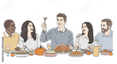 Family Gathering Around Dinner Table.