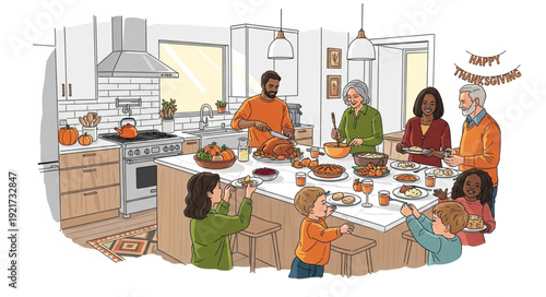 Family Gathering Around Dinner Table.