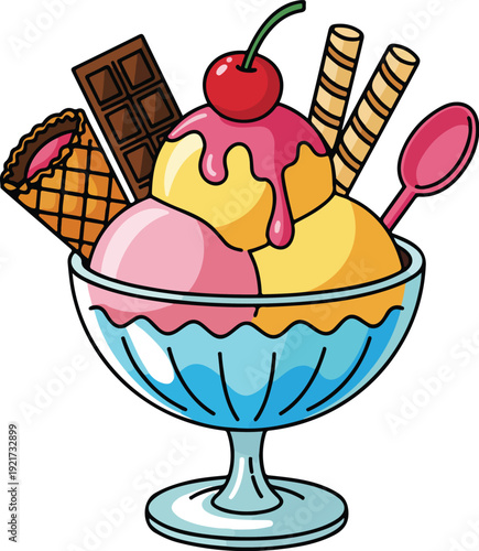 Cafe Treat Outline Pack Ice Cream Sundae Dessert Bowl