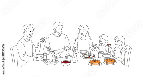 Family Gathering Around Dinner Table.