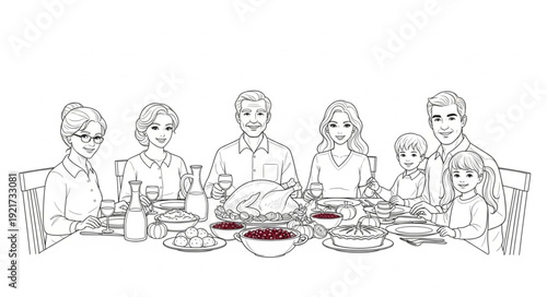 Family Gathering Around Dinner Table.