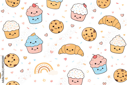 Sweet Kawaii Desserts and Pastries Pattern