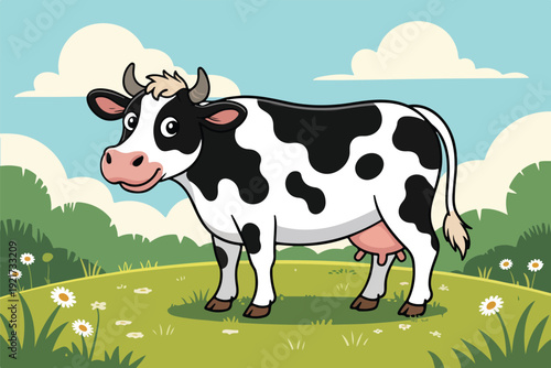 Dairy Cow Colorful Outline Illustration Farm Livestock