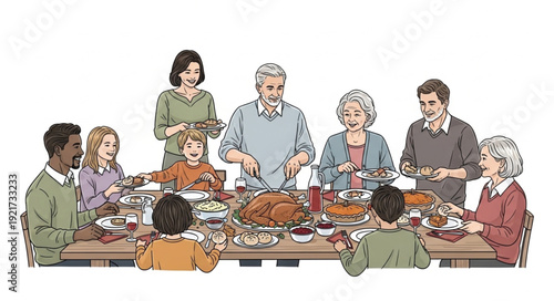 Family Gathering Around Dinner Table.