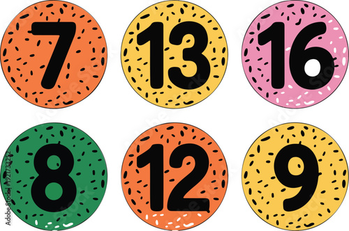 Colorful Number Button Vector Set  Speckled Circular Badges