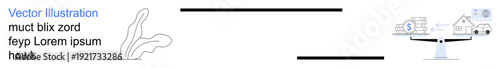 Financial planning, budgeting, wealth management, investment analysis, economic balance, household finances. Scale balancing money, home and documents. Financial planning and budgeting concept