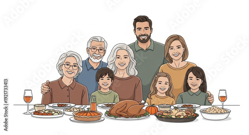 Family Gathering Around Dinner Table.