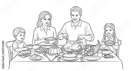 Family Gathering Around Dinner Table.