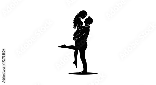 A silhouetted couple shares an intimate moment embracing in a passionate romantic pose high quality professional