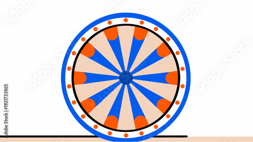 Vibrant dartboard with blue and orange sections spinning dynamically