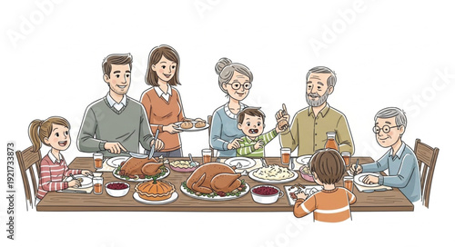 Family Gathering Around Dinner Table.