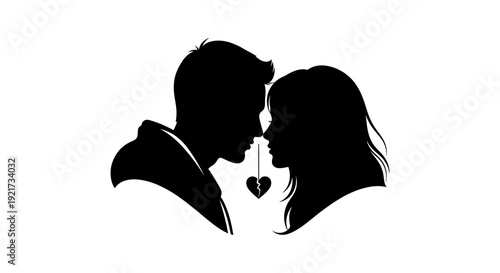 A silhouetted couple intimately facing each other with a broken heart detail below high quality professional