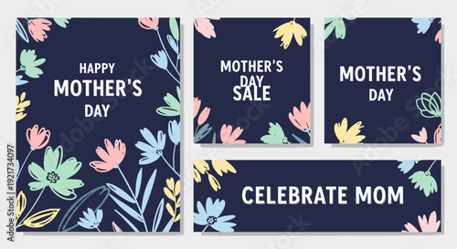 Mother's Day celebration card with floral elements and text wishing happiness and joy to all mothers