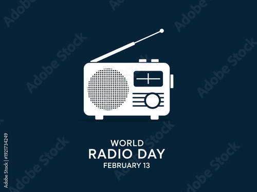 World radio day february 13 white radio icon on dark blue background