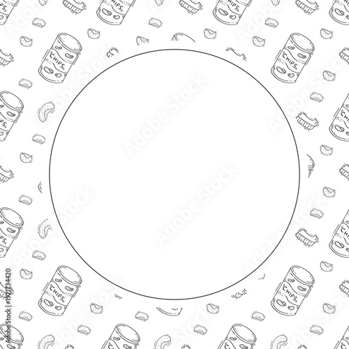 hand drawn chips circle frame background
