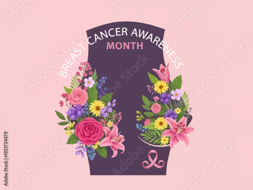 Breast cancer awareness month floral tribute graphic
