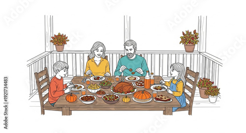 Family Gathering Around Dinner Table.