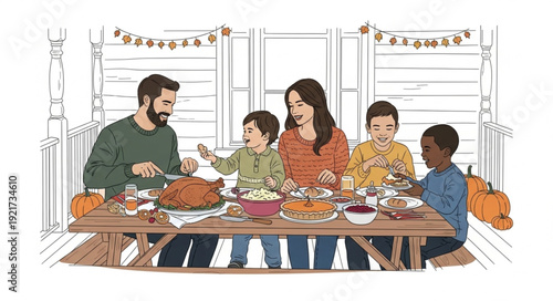 Family Gathering Around Dinner Table.