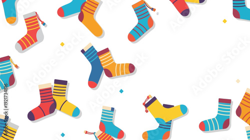 A delightful pattern featuring a variety of colorful socks, perfect for representing comfort, coziness, and everyday essentials in a fun and playful design