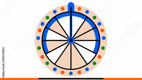 Vibrant colorful wheel with blue, orange, and green dots on beige background
