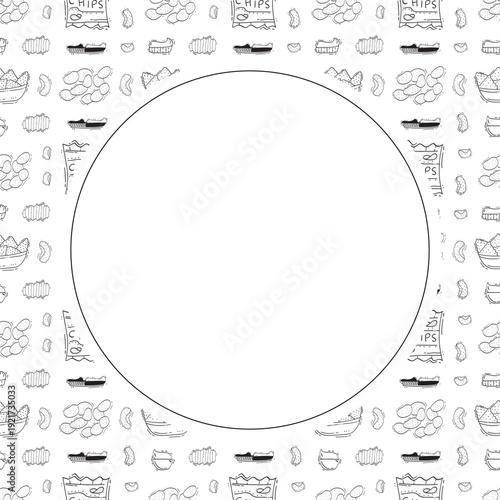 hand drawn chips circle frame background