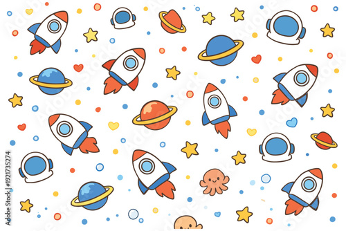 Cute Kawaii Space Adventure: Rockets, Planets, Astronauts