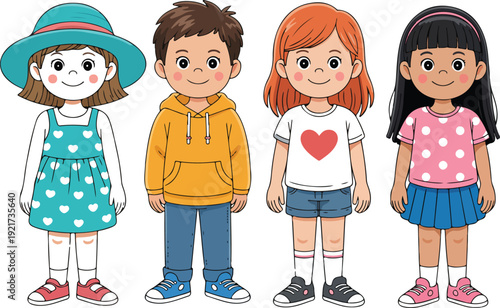 Cute Kids Summer Outfit Vector Set  Hoodies, T-Shirts, and Sun Hats