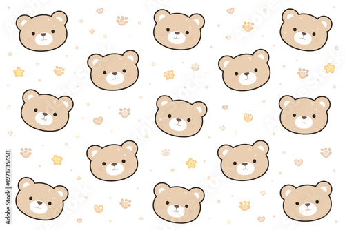 Cute Kawaii Teddy Bears Seamless Pattern