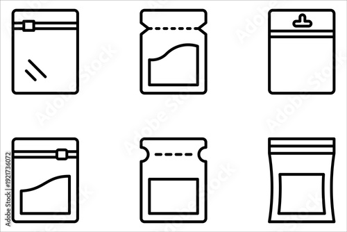Zip bag icons set on white background