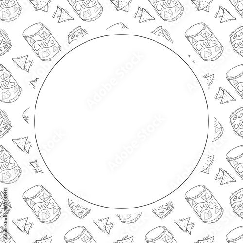 hand drawn chips circle frame background