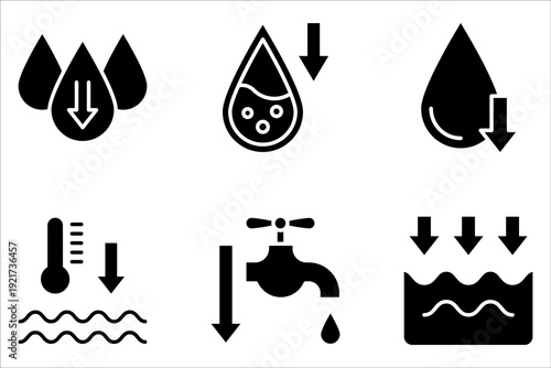 Low water level icon set on white background
