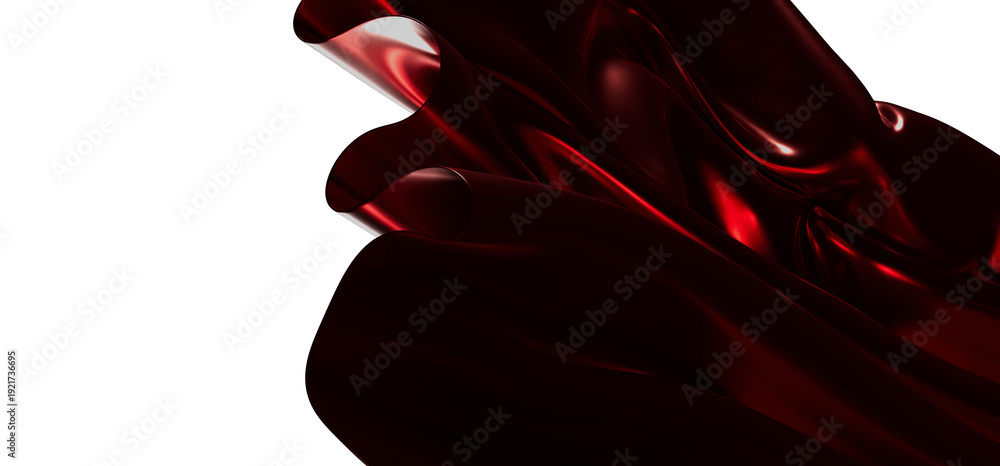 Obraz premium Dramatic abstract of flowing red satin fabric against a clean white backdrop. Perfect for textures, backgrounds, and lux
